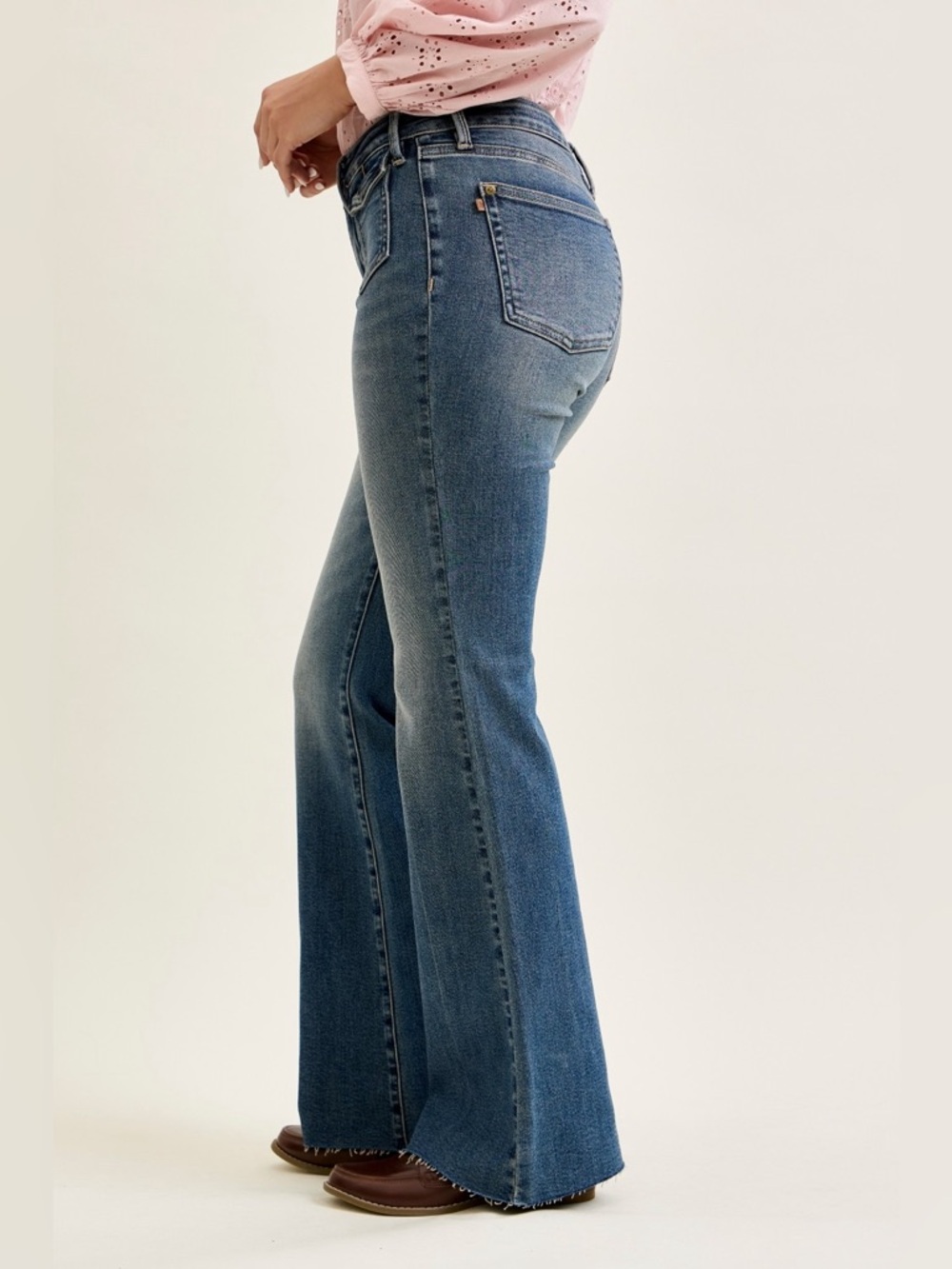 Judy Blue Mid Rise Flare Jeans with Front Flap Pockets - Picture 3 of 6